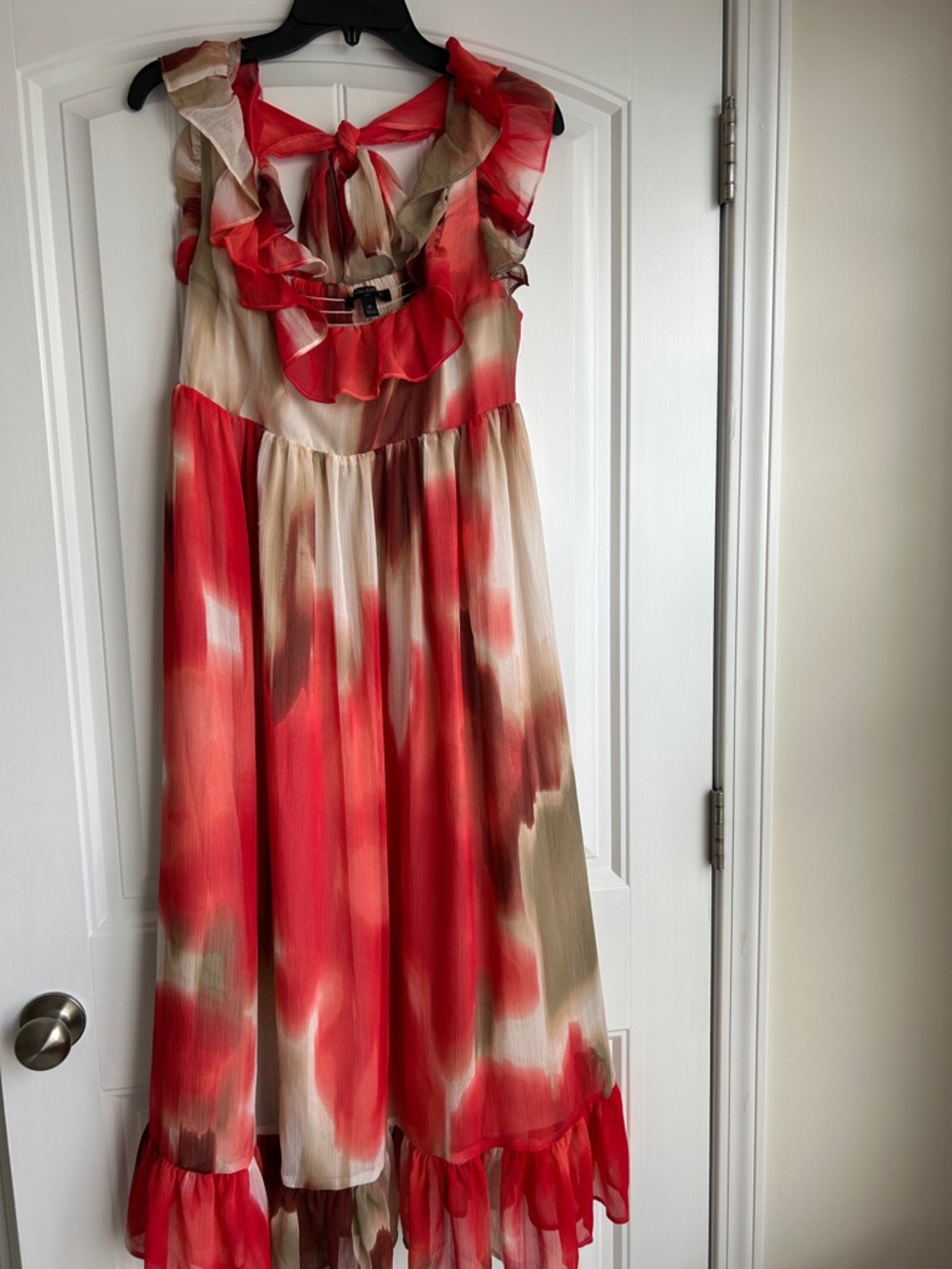 Banana Republic Red and Cream Ruffle-Tie Summer Dress